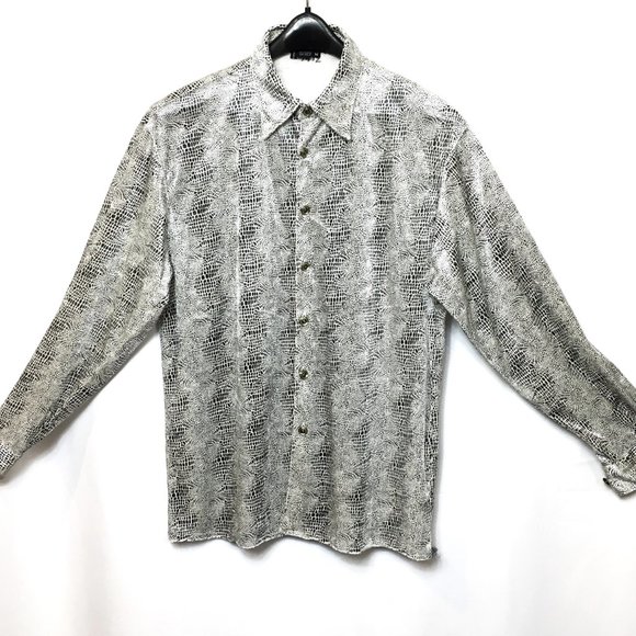 70's Style Gigolo Blk Wh Snakeprint Embossed Velveteen Shirt - Picture 4 of 10